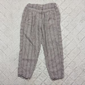 Anthropologie Hei Hei Pants Womens XS Beige Stripe Linen Pull On Crop Taper